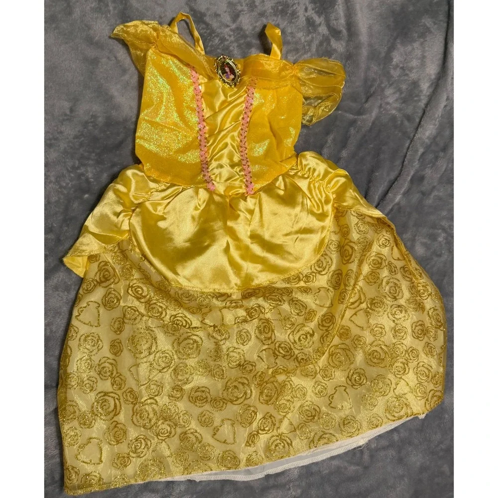 Disney Belle Beauty and the Beast Costume Dress Yellow Gold Rose Girls 4-6X
